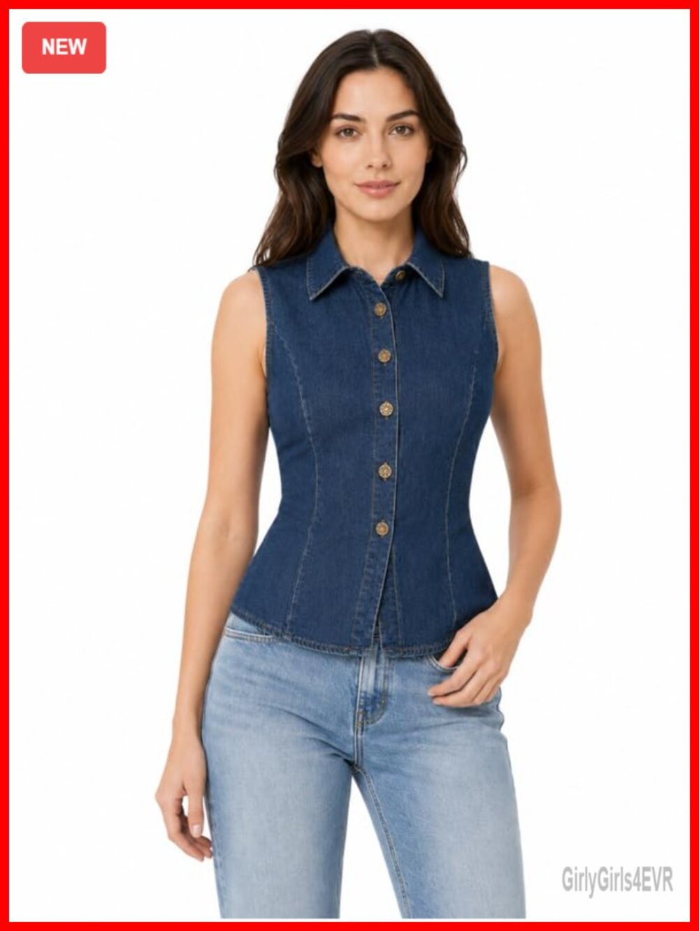 Sleeveless Collared Button Down Tank Top Cotton Office Blouse
